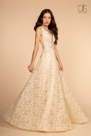 Floral Lace Long Illusion V-Neck Dress by Elizabeth K GL2580-Long Formal Dresses-ABC Fashion