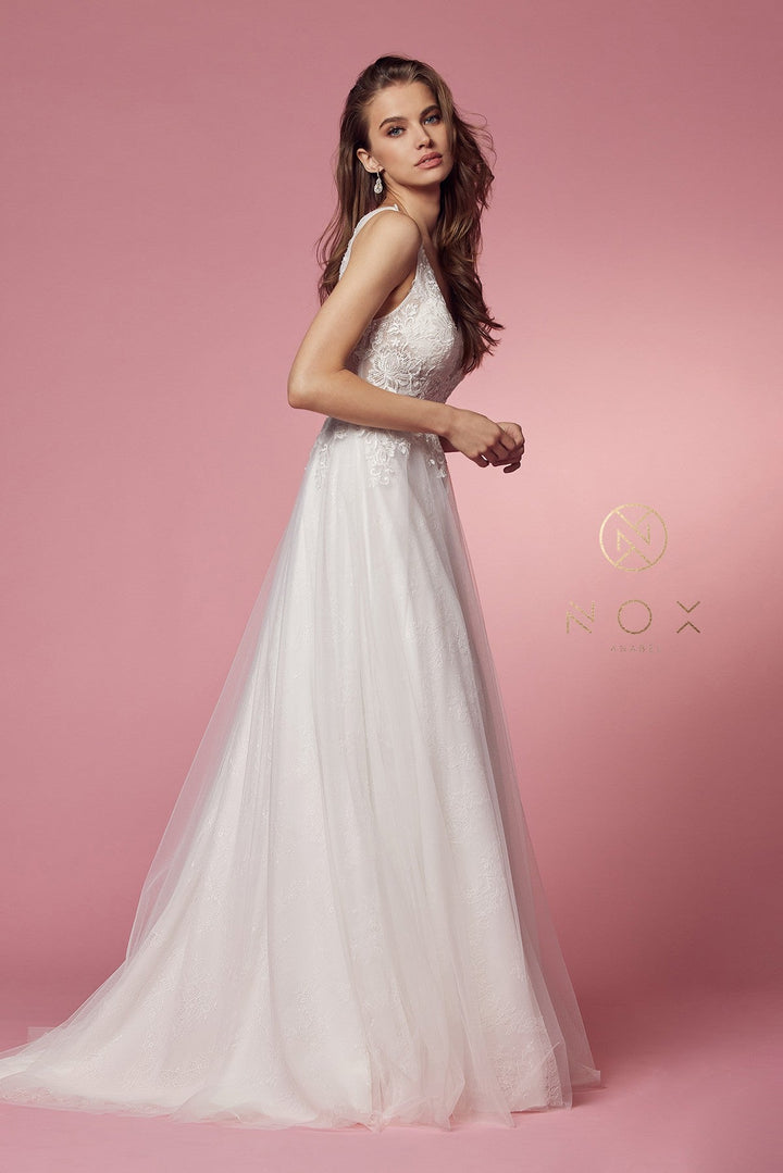 Floral Lace Sleeveless Wedding Dress by Nox Anabel JE920