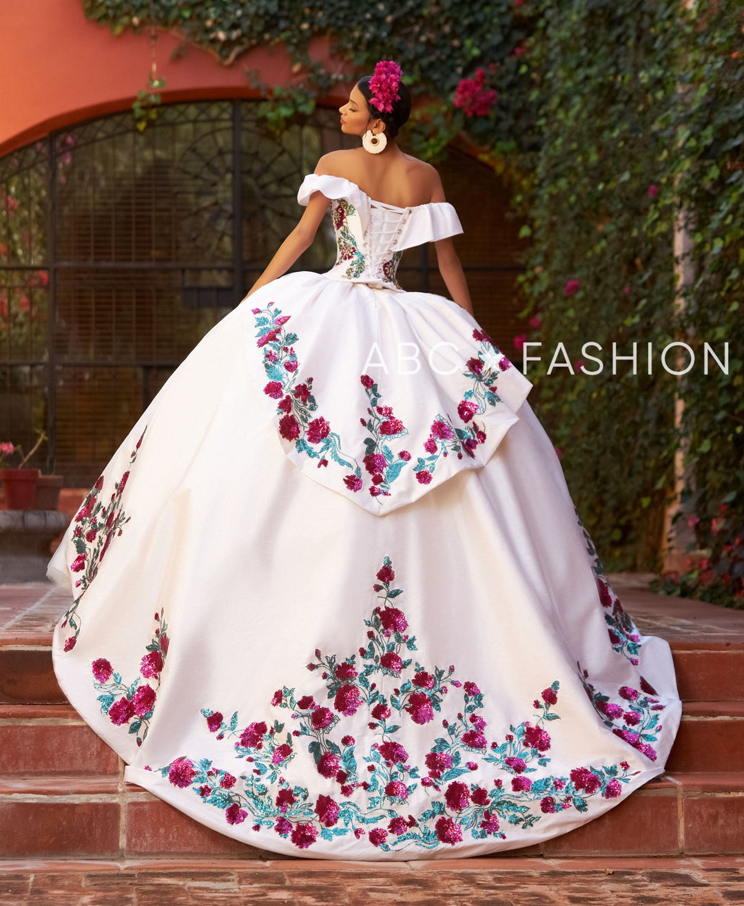 Floral Off Shoulder Quinceanera Dress by Ragazza M41-141