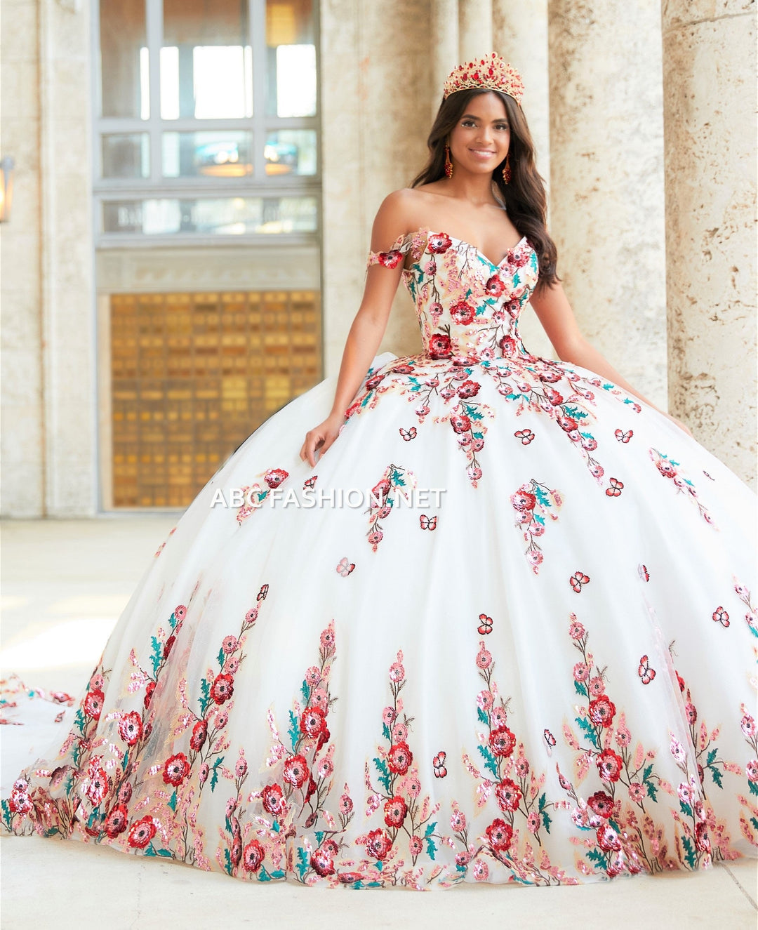 Floral Print Quinceanera Dress by House of Wu 26039