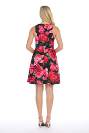 Floral Print Short Sleeveless Party Dress by Celavie 6338-Short Cocktail Dresses-ABC Fashion