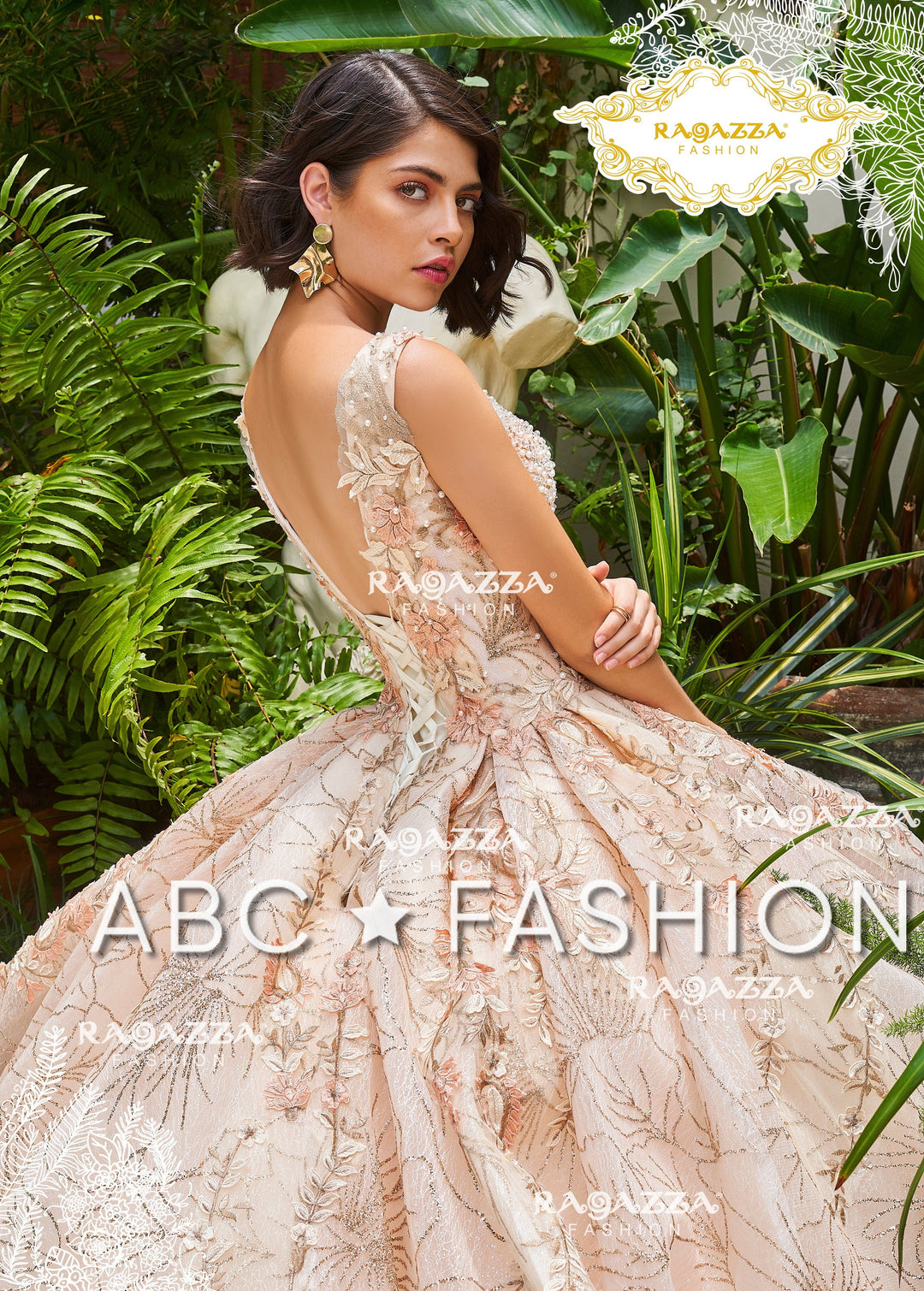 Floral Print V-Neck Quinceanera Dress by Ragazza Fashion DV32-532-Quinceanera Dresses-ABC Fashion