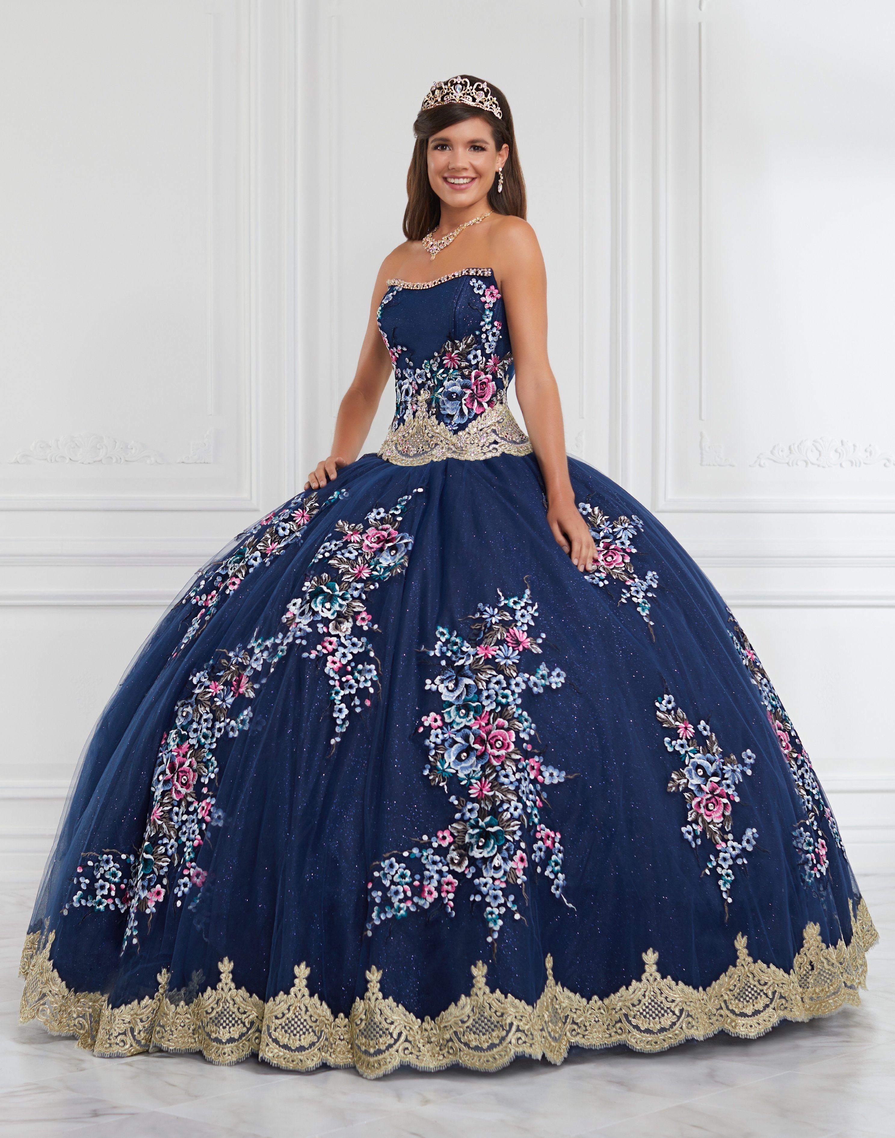 Floral Quinceanera Dress with Detachable Straps by LA Glitter