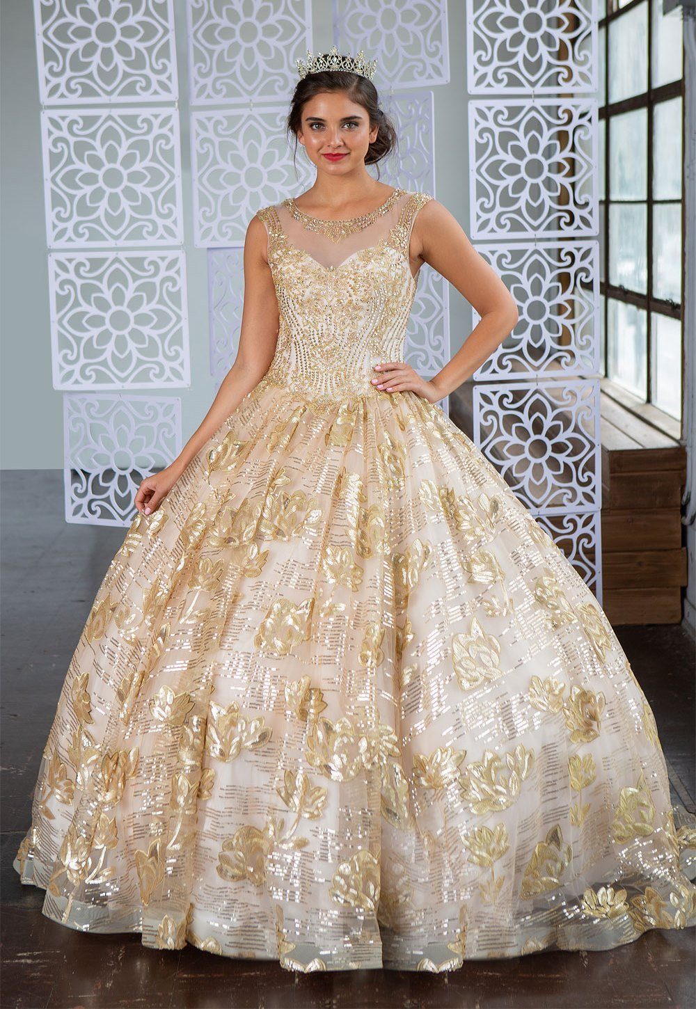 Floral Sequin Illusion Quinceanera Dress by Calla KY77239X-Quinceanera Dresses-ABC Fashion