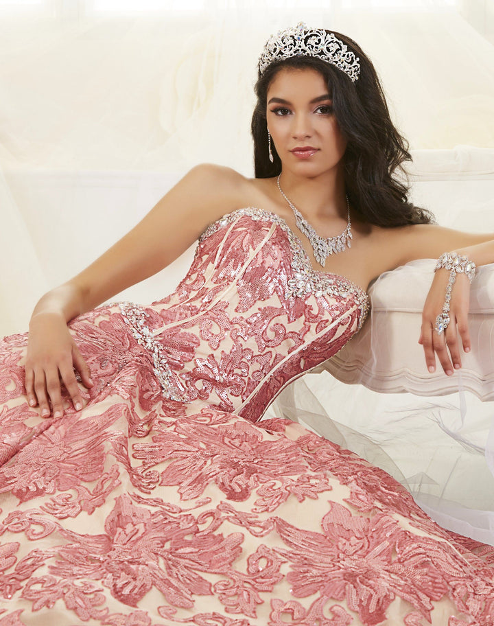 Floral Sequin Strapless Quinceanera Dress by House of Wu 26909-Quinceanera Dresses-ABC Fashion