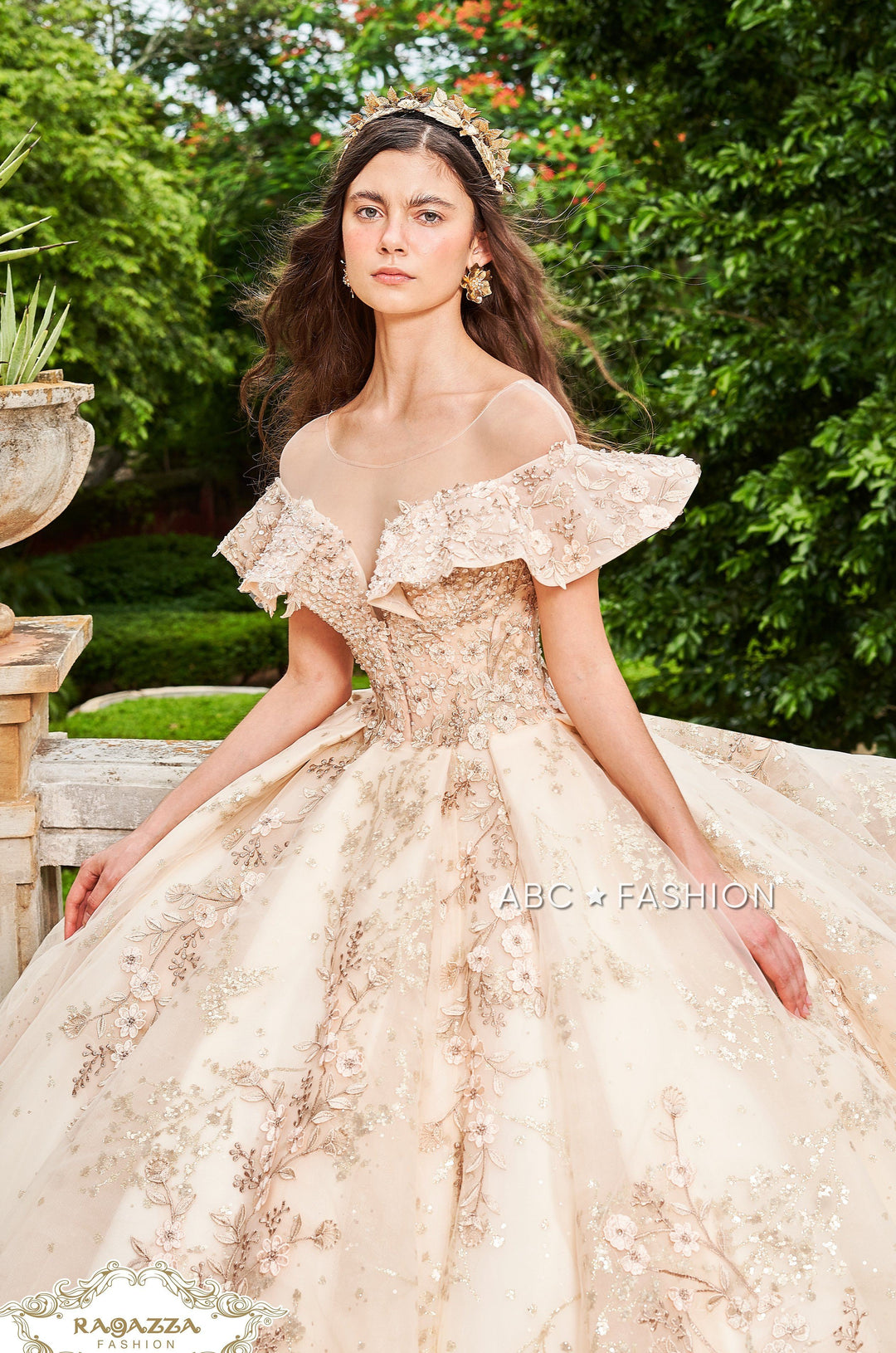 Flutter Sleeve Quinceanera Dress by Ragazza DV73-573