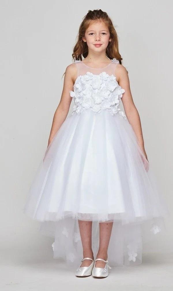 Girls 3D Applique High Low Dress by Cinderella Couture 5077