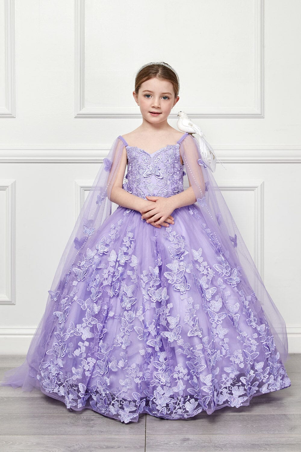 Girls 3D Butterfly Cape Ball Gown by Petite Adele PK1001