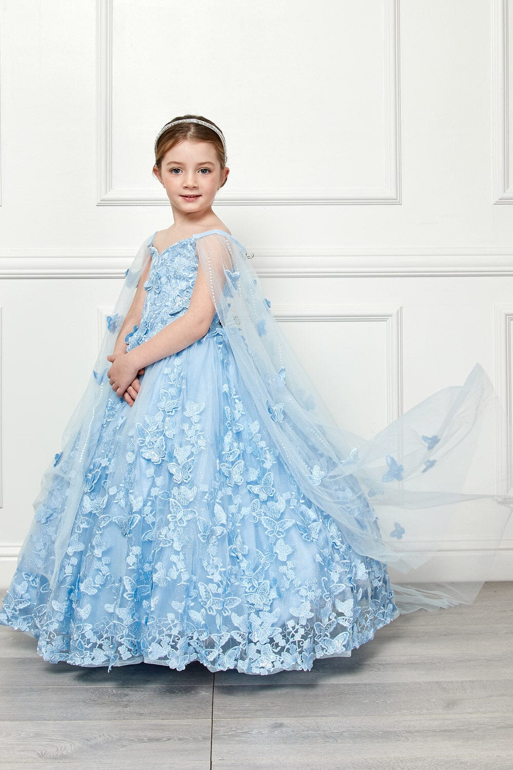 Girls 3D Butterfly Cape Ball Gown by Petite Adele PK1001 4 / Lilac Girls 3D Butterfly Cape Ball Gown by Petite Adele PK1001 4 / Lilac