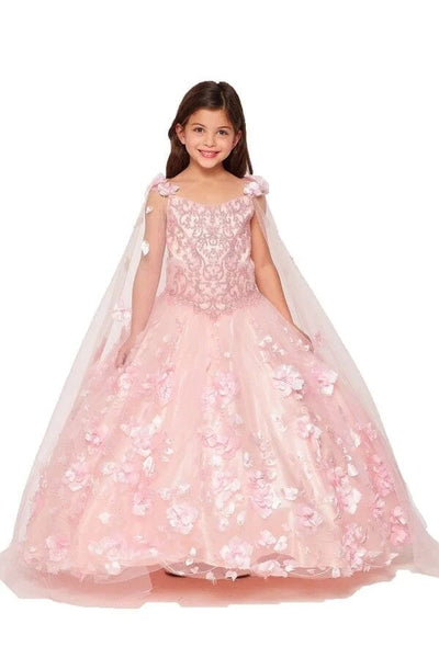 Girls 3D Floral Cape Gown by Cinderella Couture 8030