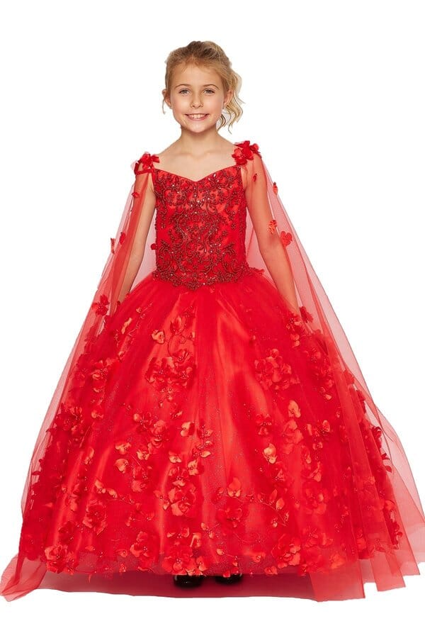 Girls 3D Floral Cape Gown by Cinderella Couture 8030