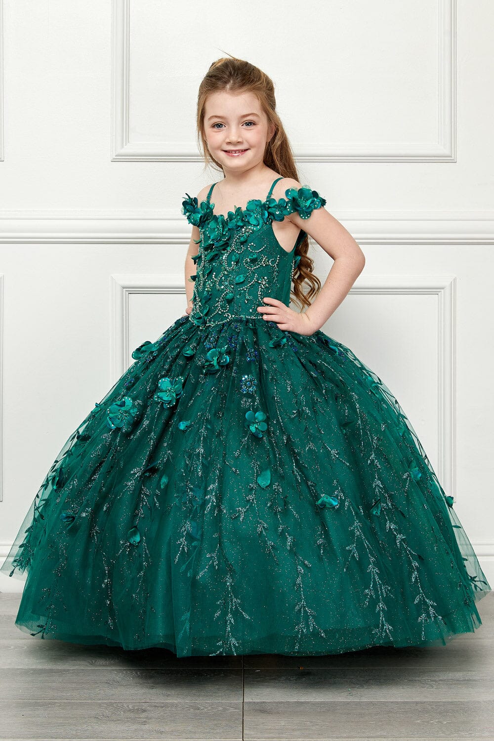 Girls 3D Floral Cloak Ball Gown by Petite Adele PK1004
