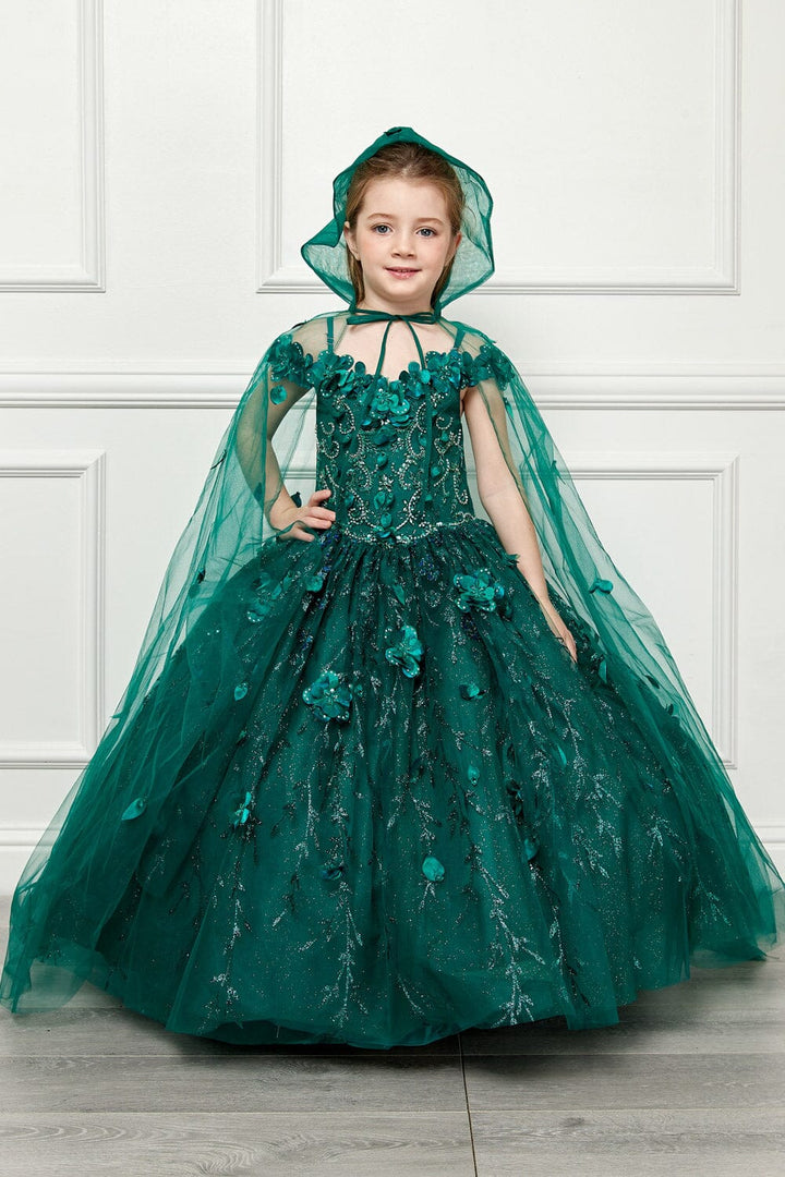 Girls 3D Floral Cloak Ball Gown by Petite Adele PK1004