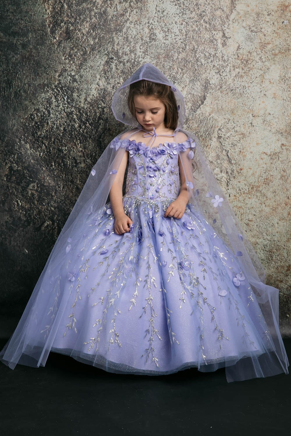 Girls 3D Floral Cloak Ball Gown by Petite Adele PK1004