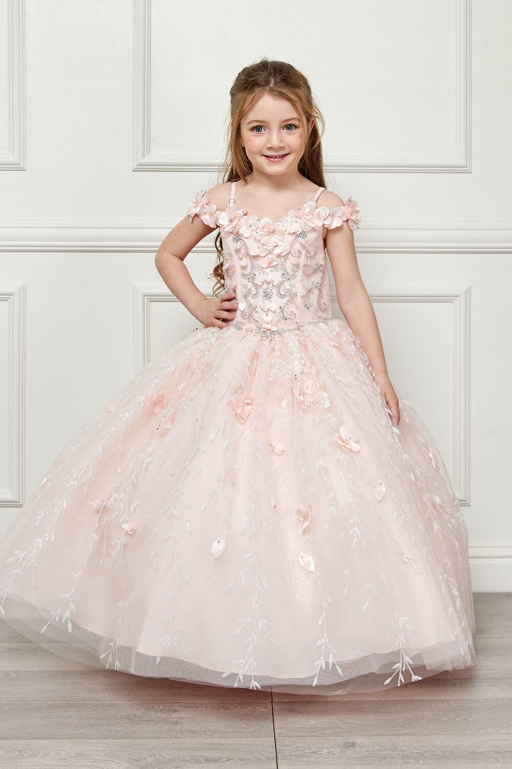 Girls 3D Floral Cloak Ball Gown by Petite Adele PK1004