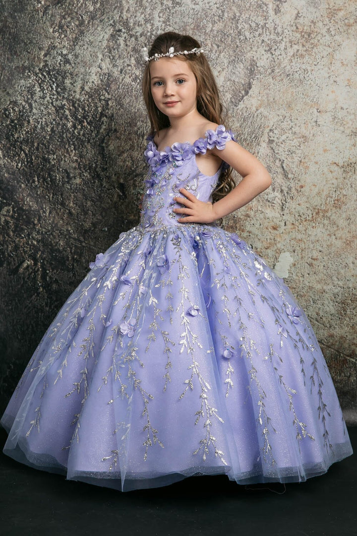 Girls 3D Floral Cloak Ball Gown by Petite Adele PK1004