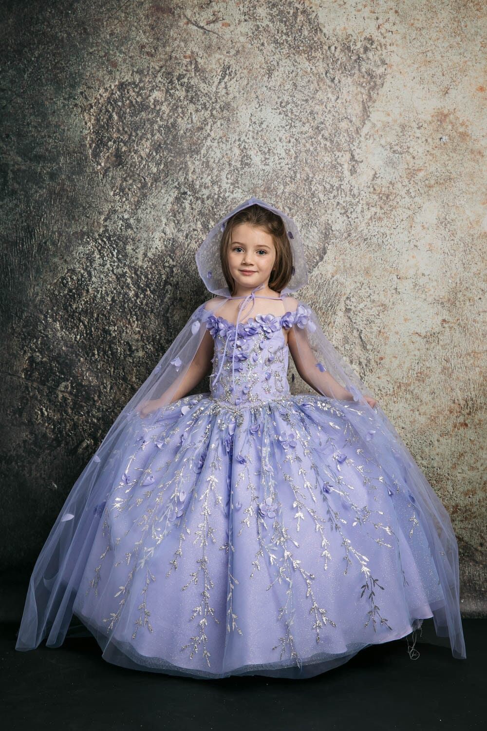 Girls 3D Floral Cloak Ball Gown by Petite Adele PK1004