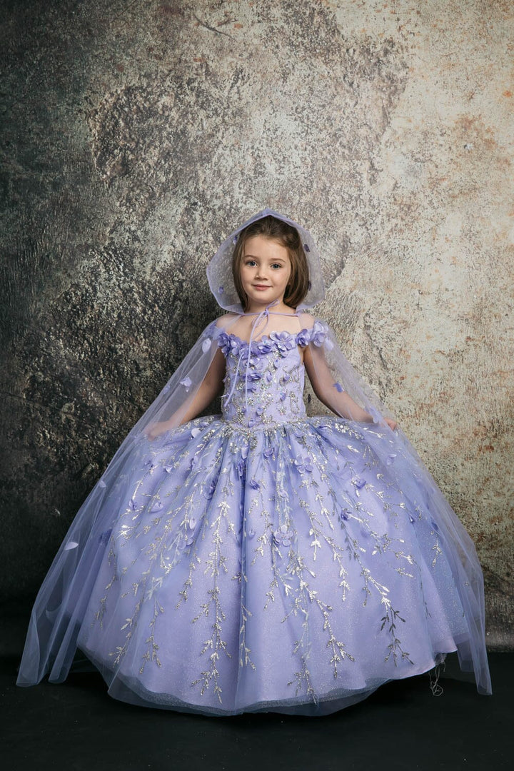 Girls 3D Floral Cloak Ball Gown by Petite Adele PK1004