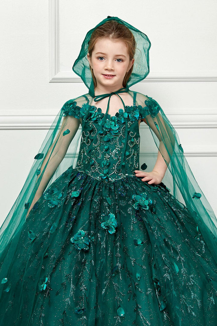 Girls 3D Floral Cloak Ball Gown by Petite Adele PK1004