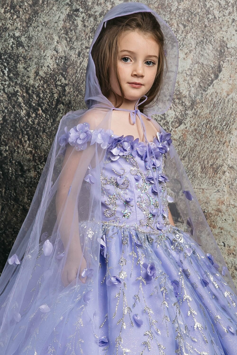 Girls 3D Floral Cloak Ball Gown by Petite Adele PK1004