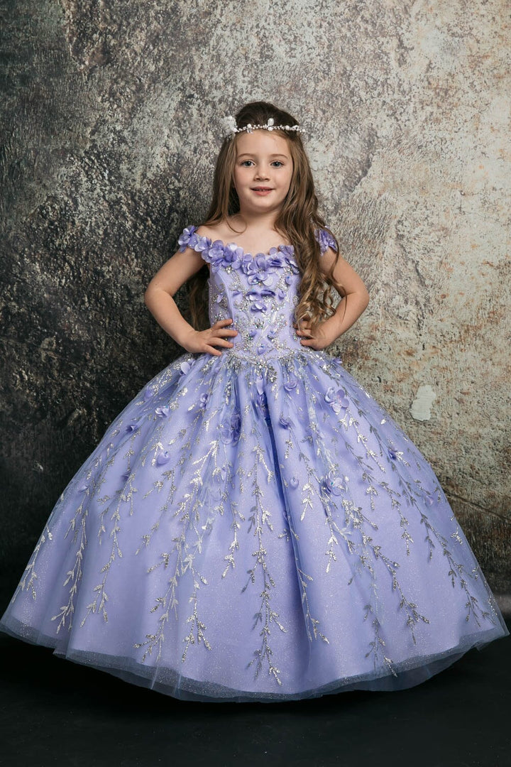 Girls 3D Floral Cloak Ball Gown by Petite Adele PK1004