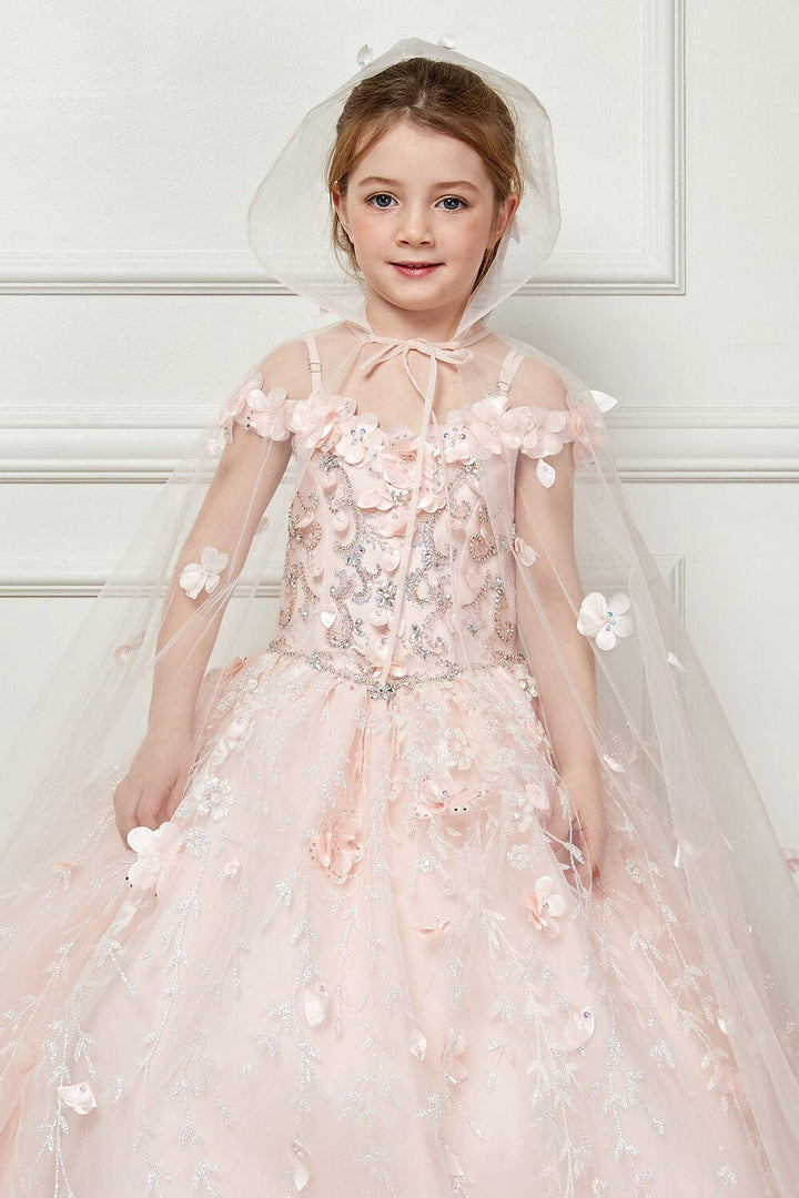 Girls 3D Floral Cloak Ball Gown by Petite Adele PK1004