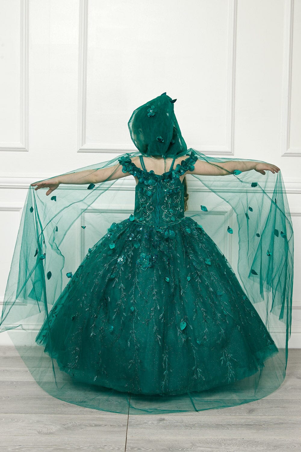 Girls 3D Floral Cloak Ball Gown by Petite Adele PK1004