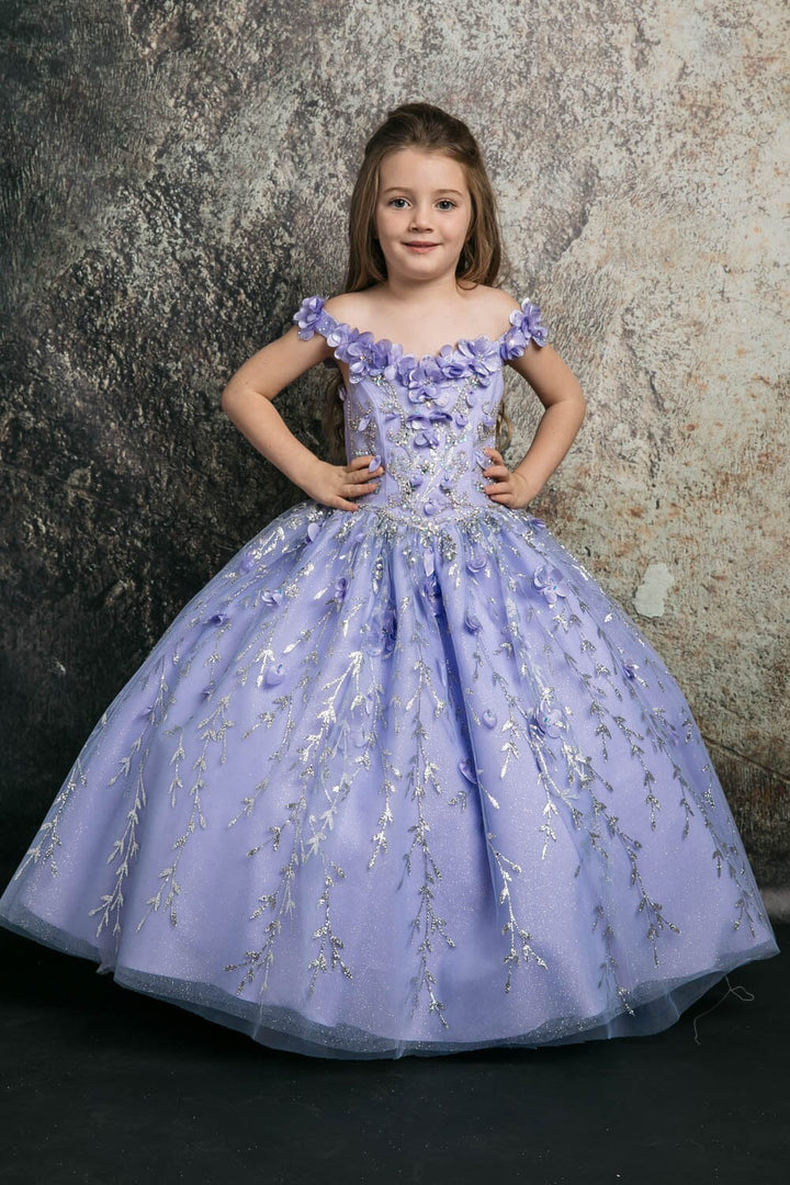 Girls 3D Floral Cloak Ball Gown by Petite Adele PK1004