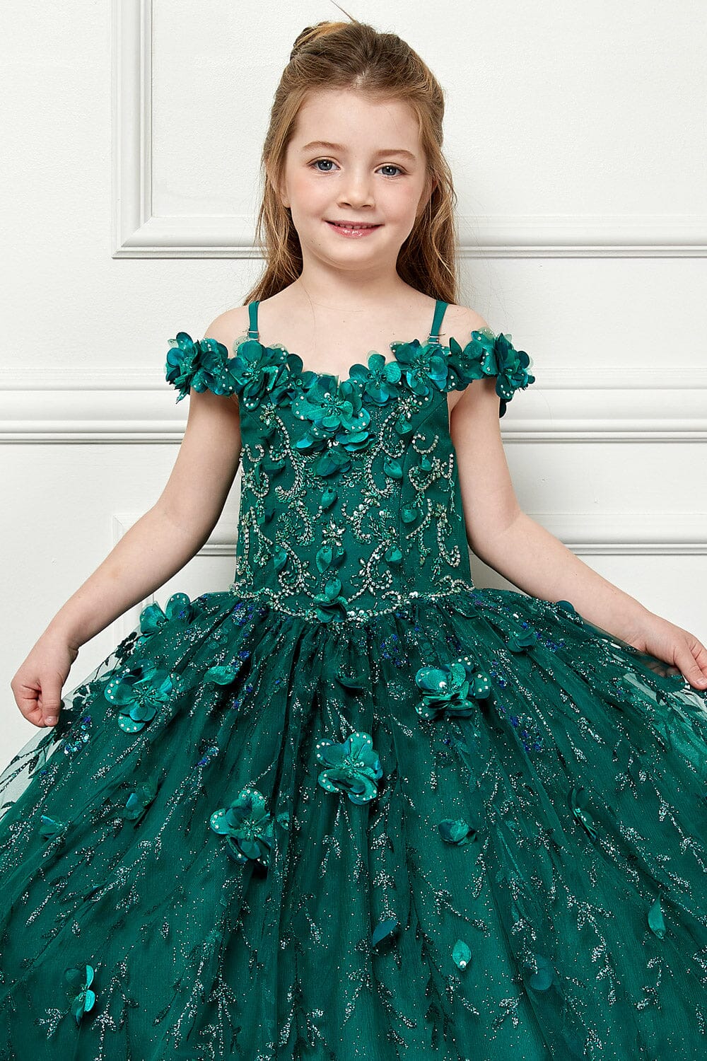 Girls 3D Floral Cloak Ball Gown by Petite Adele PK1004