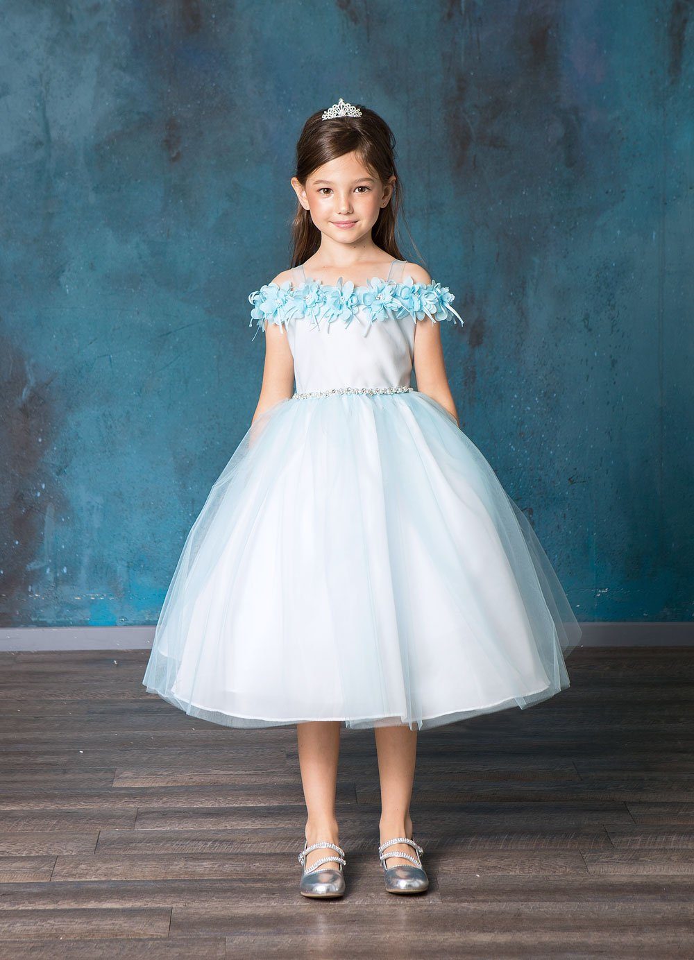 Girls 3D Floral Cold Shoulder Dress by Calla D797 Girls 3D Floral Cold Shoulder Dress by Calla D797