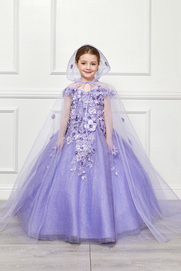 Girls 3D Floral Glitter Cloak Ball Gown by Petite Adele PK1002