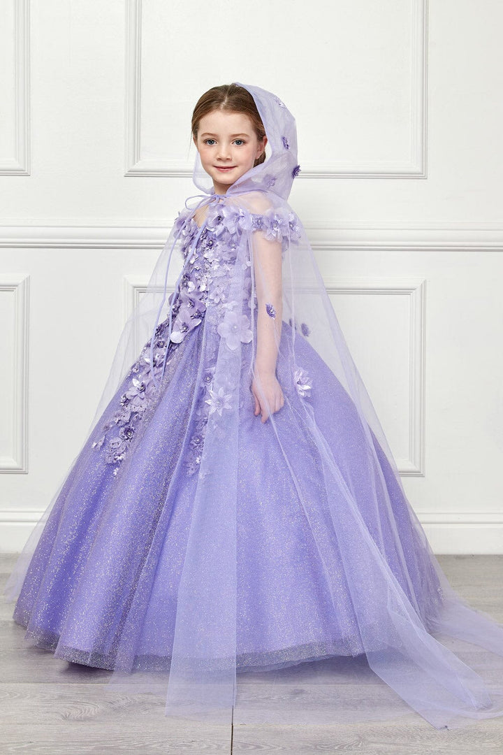 Girls 3D Floral Glitter Cloak Ball Gown by Petite Adele PK1002