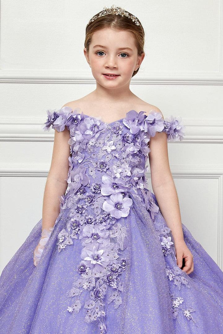 Girls 3D Floral Glitter Cloak Ball Gown by Petite Adele PK1002