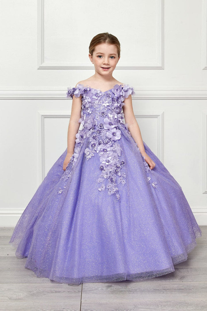 Girls 3D Floral Glitter Cloak Ball Gown by Petite Adele PK1002