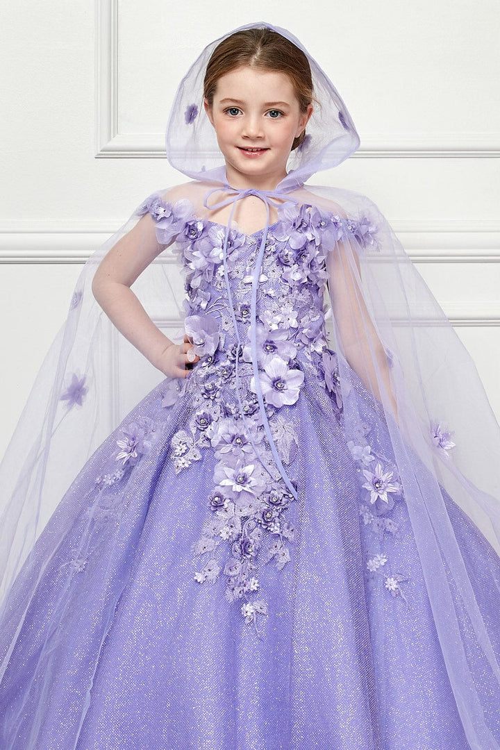 Girls 3D Floral Glitter Cloak Ball Gown by Petite Adele PK1002