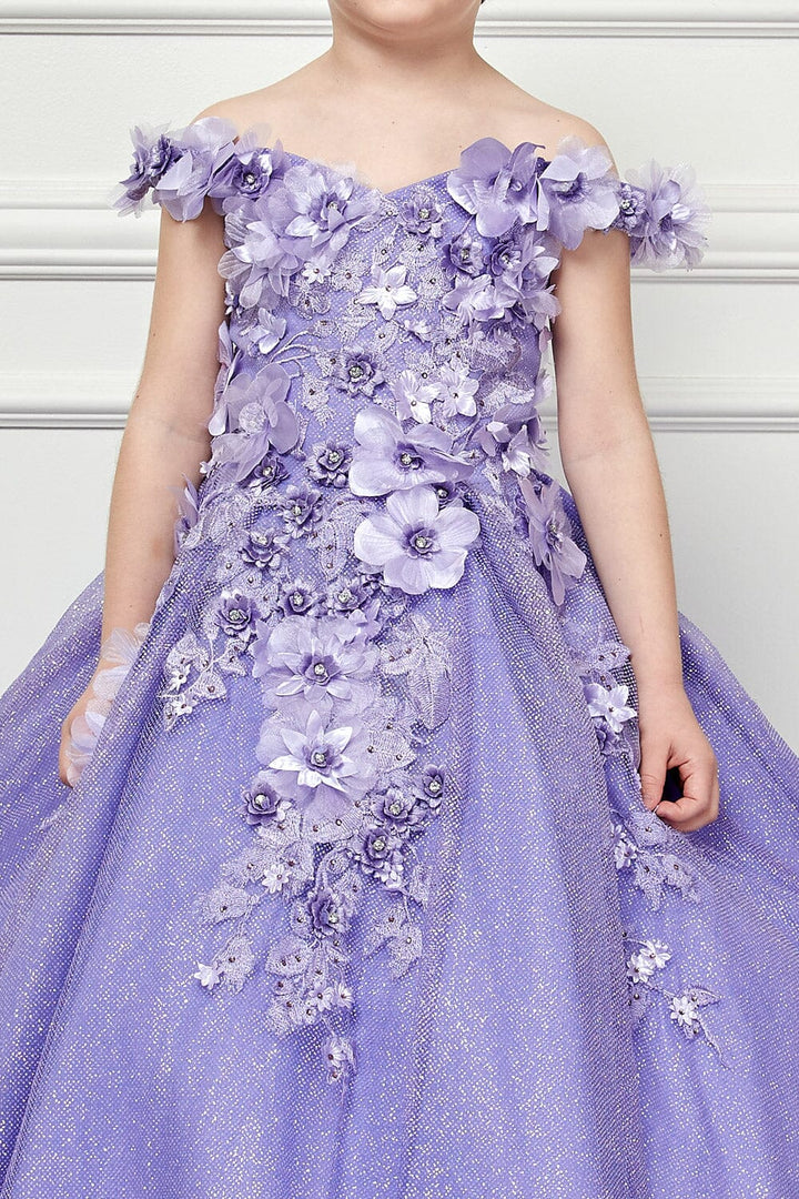 Girls 3D Floral Glitter Cloak Ball Gown by Petite Adele PK1002