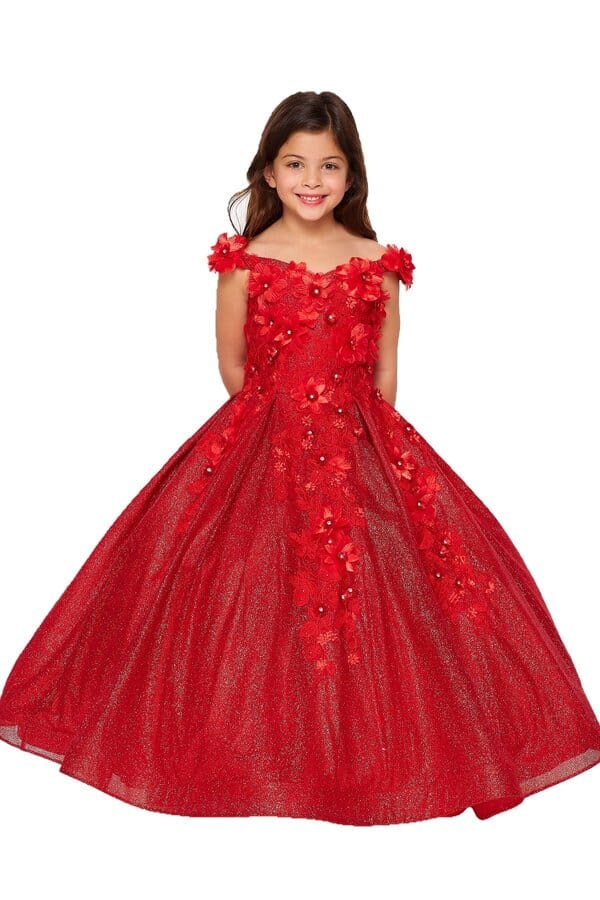 Girls 3D Floral Glitter Gown by Cinderella Couture 8020