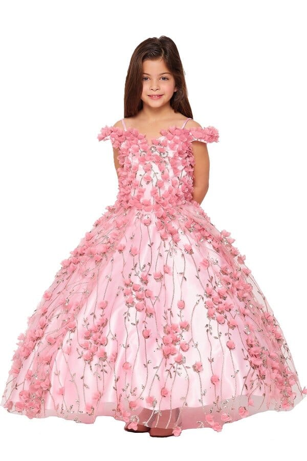 Girls 3D Floral Off Shoulder Gown by Cinderella Couture 8021