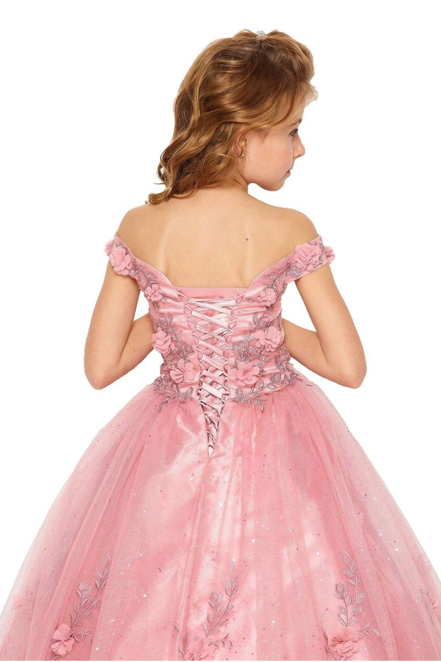 Girls 3D Floral Off Shoulder Gown by Cinderella Couture 8026