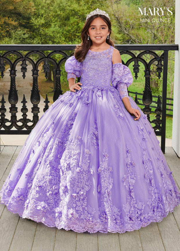 Girls 3D Floral Puff Sleeve Gown by Mary's Bridal MQ4038