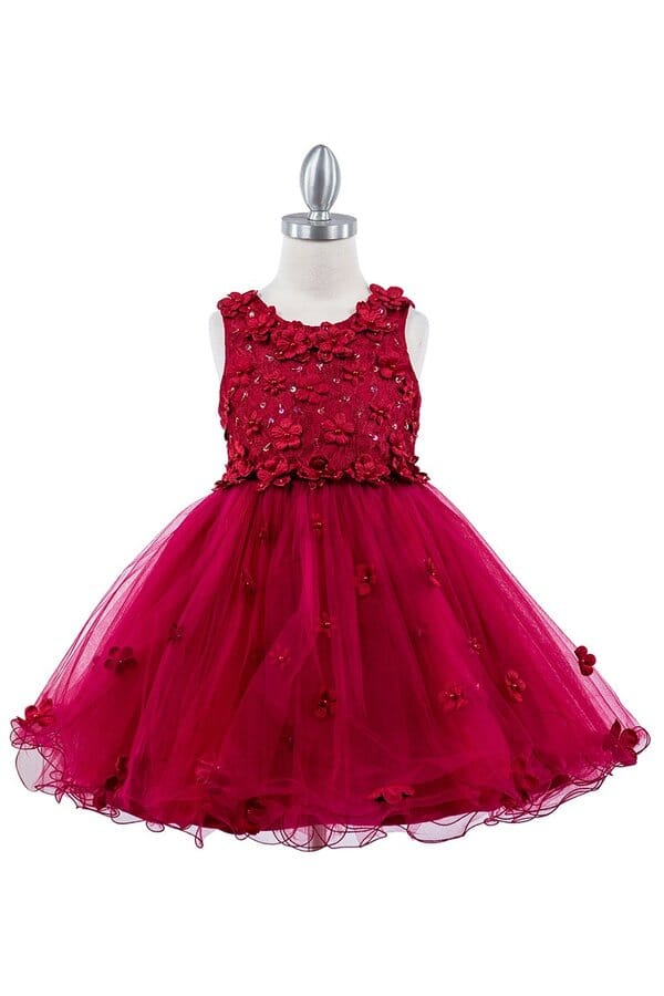 Girls 3D Floral Short Sleeveless Dress by Cinderella Couture 9219