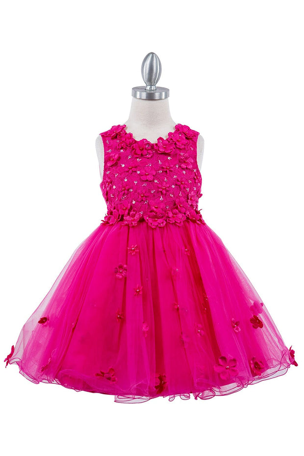 Girls 3D Floral Short Sleeveless Dress by Cinderella Couture 9219