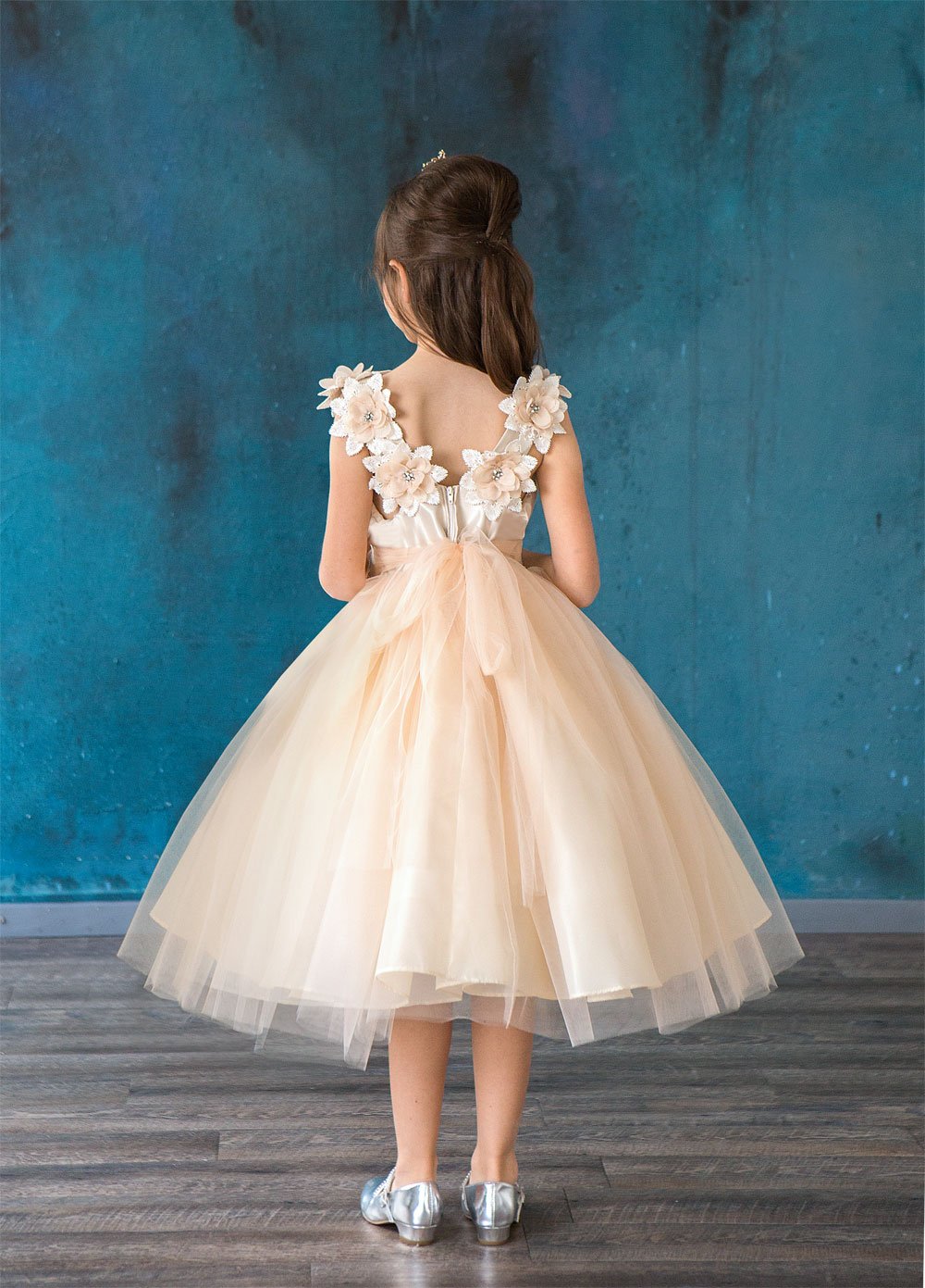 Girls 3D Floral Sleeveless Tea Length Dress by Calla D802
