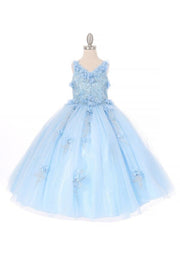Girls 3D Floral V-Neck Ball Gown by Cinderella Couture 8025