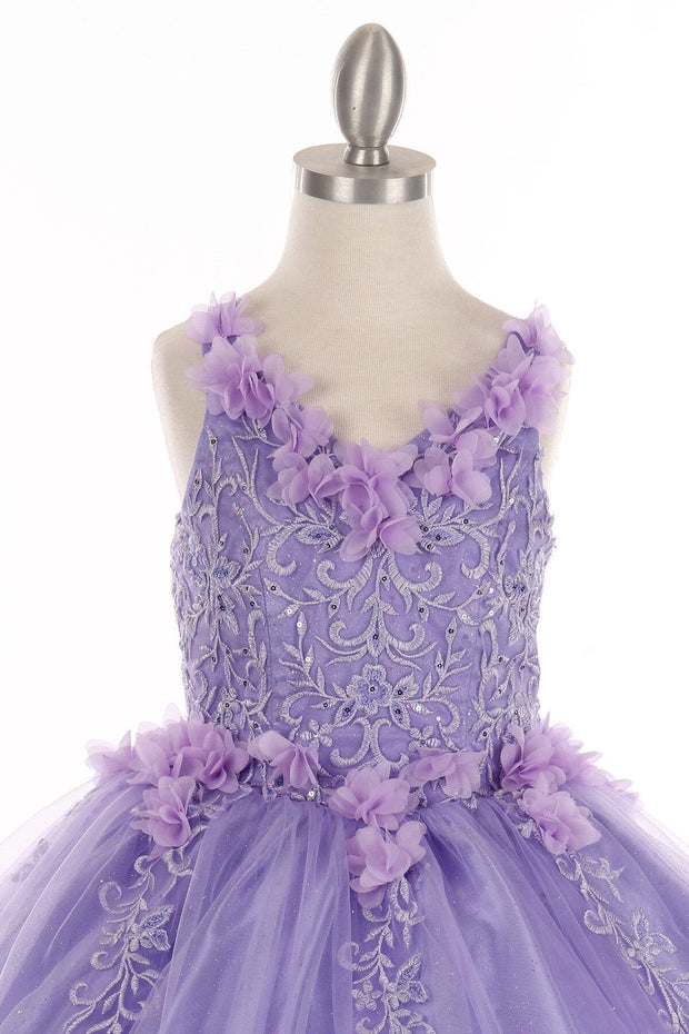 Girls 3D Floral V-Neck Ball Gown by Cinderella Couture 8025