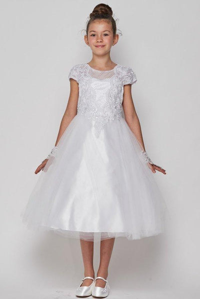 Girls Applique Dress with Short Sleeves by Cinderella Couture 2909-Girls Formal Dresses-ABC Fashion