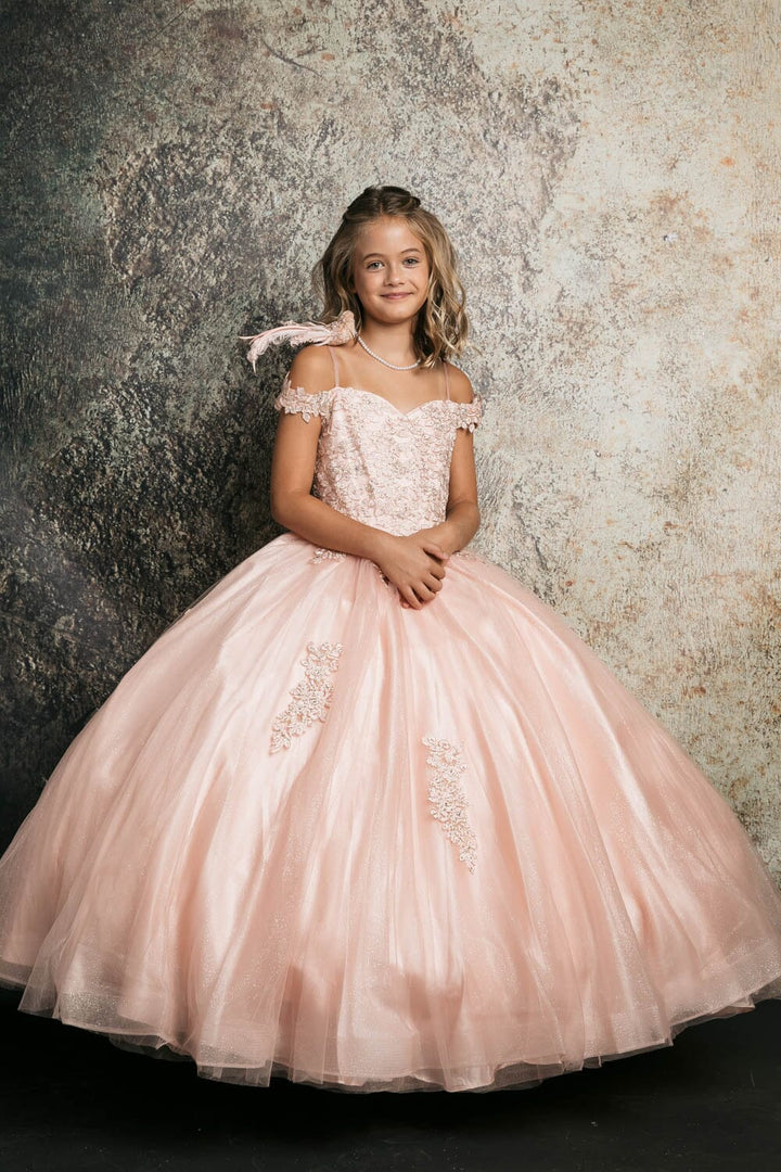 Girls Applique Off Shoulder Gown by Petite Adele C338