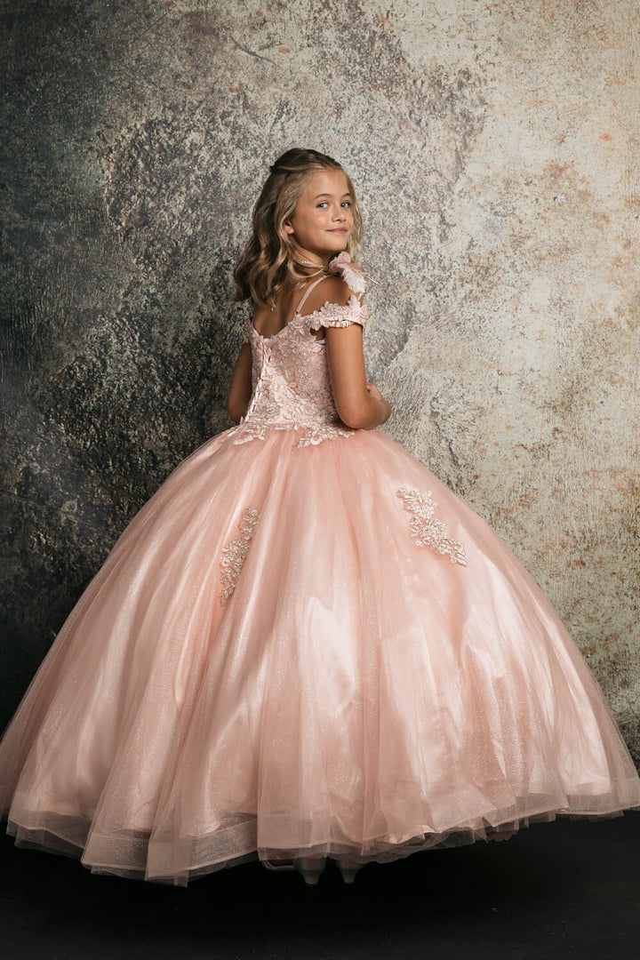 Girls Applique Off Shoulder Gown by Petite Adele C338