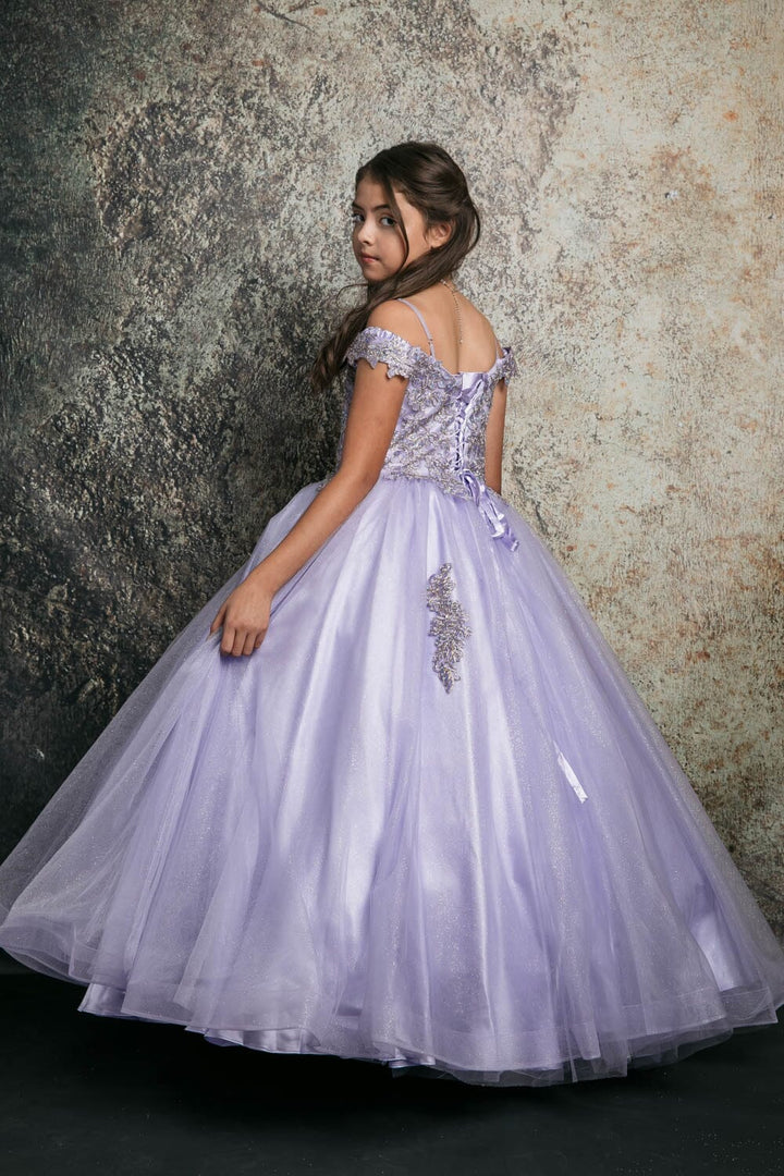 Girls Applique Off Shoulder Gown by Petite Adele C338