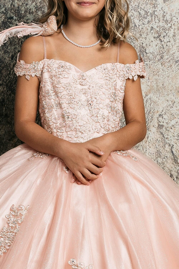 Girls Applique Off Shoulder Gown by Petite Adele C338